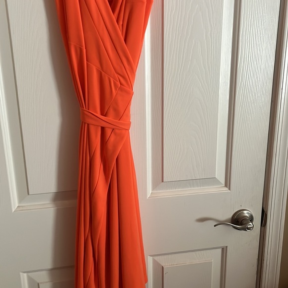 Orange spaghetti strap wrap dress. Mid length. - Picture 2 of 3
